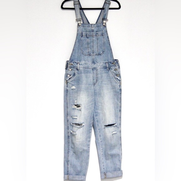 Aeropostale Distressed Overalls Light Wash Ankle Length Size XS - Picture 4 of 16